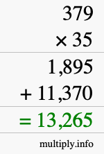 How to calculate 379 times 35 using long multiplication