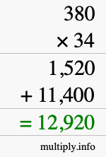 How to calculate 380 times 34 using long multiplication How to calculate 380 times 34 using long multiplication
