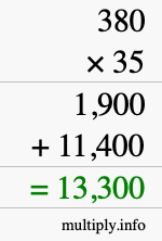 How to calculate 380 times 35 using long multiplication