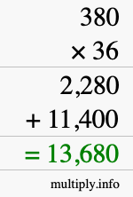 How to calculate 380 times 36 using long multiplication How to calculate 380 times 36 using long multiplication