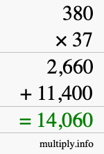 How to calculate 380 times 37 using long multiplication