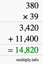 How to calculate 380 times 39 using long multiplication