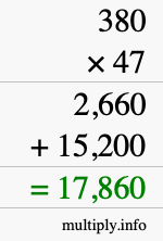 How to calculate 380 times 47 using long multiplication