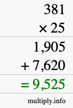 How to calculate 381 times 25 using long multiplication