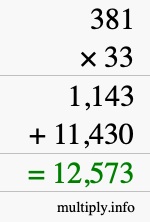 How to calculate 381 times 33 using long multiplication