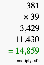 How to calculate 381 times 39 using long multiplication