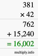 How to calculate 381 times 42 using long multiplication