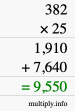 How to calculate 382 times 25 using long multiplication
