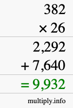 How to calculate 382 times 26 using long multiplication