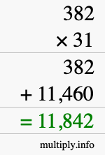 How to calculate 382 times 31 using long multiplication