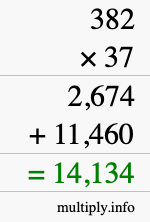 How to calculate 382 times 37 using long multiplication