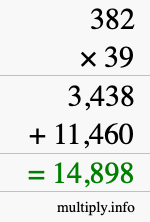 How to calculate 382 times 39 using long multiplication