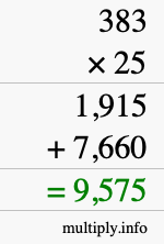 How to calculate 383 times 25 using long multiplication