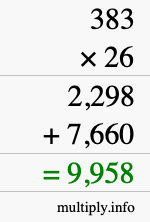 How to calculate 383 times 26 using long multiplication