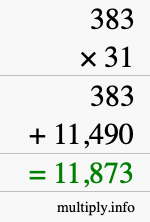 How to calculate 383 times 31 using long multiplication
