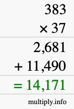 How to calculate 383 times 37 using long multiplication