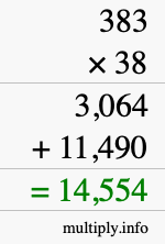 How to calculate 383 times 38 using long multiplication
