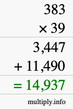 How to calculate 383 times 39 using long multiplication