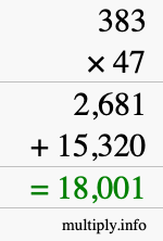 How to calculate 383 times 47 using long multiplication