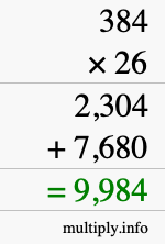 How to calculate 384 times 26 using long multiplication