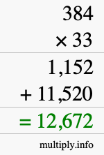 How to calculate 384 times 33 using long multiplication