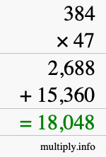 How to calculate 384 times 47 using long multiplication