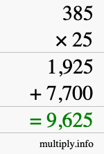 How to calculate 385 times 25 using long multiplication