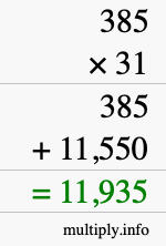 How to calculate 385 times 31 using long multiplication