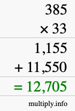 How to calculate 385 times 33 using long multiplication