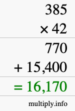 How to calculate 385 times 42 using long multiplication
