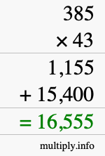 How to calculate 385 times 43 using long multiplication How to calculate 385 times 43 using long multiplication
