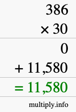How to calculate 386 times 30 using long multiplication How to calculate 386 times 30 using long multiplication