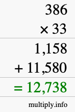 How to calculate 386 times 33 using long multiplication
