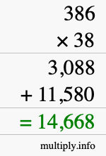 How to calculate 386 times 38 using long multiplication