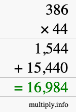 How to calculate 386 times 44 using long multiplication