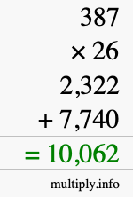 How to calculate 387 times 26 using long multiplication How to calculate 387 times 26 using long multiplication