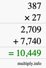 How to calculate 387 times 27 using long multiplication