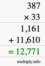 How to calculate 387 times 33 using long multiplication
