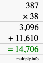 How to calculate 387 times 38 using long multiplication