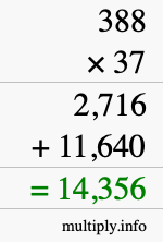 How to calculate 388 times 37 using long multiplication
