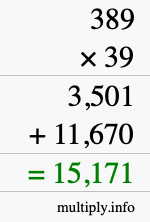 How to calculate 389 times 39 using long multiplication