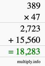 How to calculate 389 times 47 using long multiplication