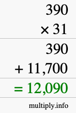 How to calculate 390 times 31 using long multiplication
