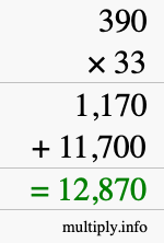 How to calculate 390 times 33 using long multiplication