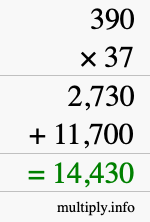 How to calculate 390 times 37 using long multiplication