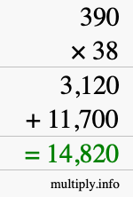 How to calculate 390 times 38 using long multiplication