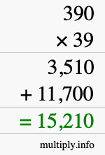 How to calculate 390 times 39 using long multiplication