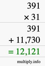 How to calculate 391 times 31 using long multiplication