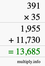 How to calculate 391 times 35 using long multiplication How to calculate 391 times 35 using long multiplication