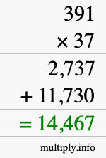 How to calculate 391 times 37 using long multiplication